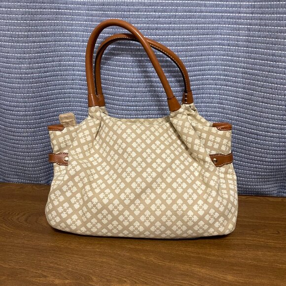 Large Kate Spade Tote Bag Brown Leather & Canvas W/ Wallet & Dust Bag - Picture 8 of 13